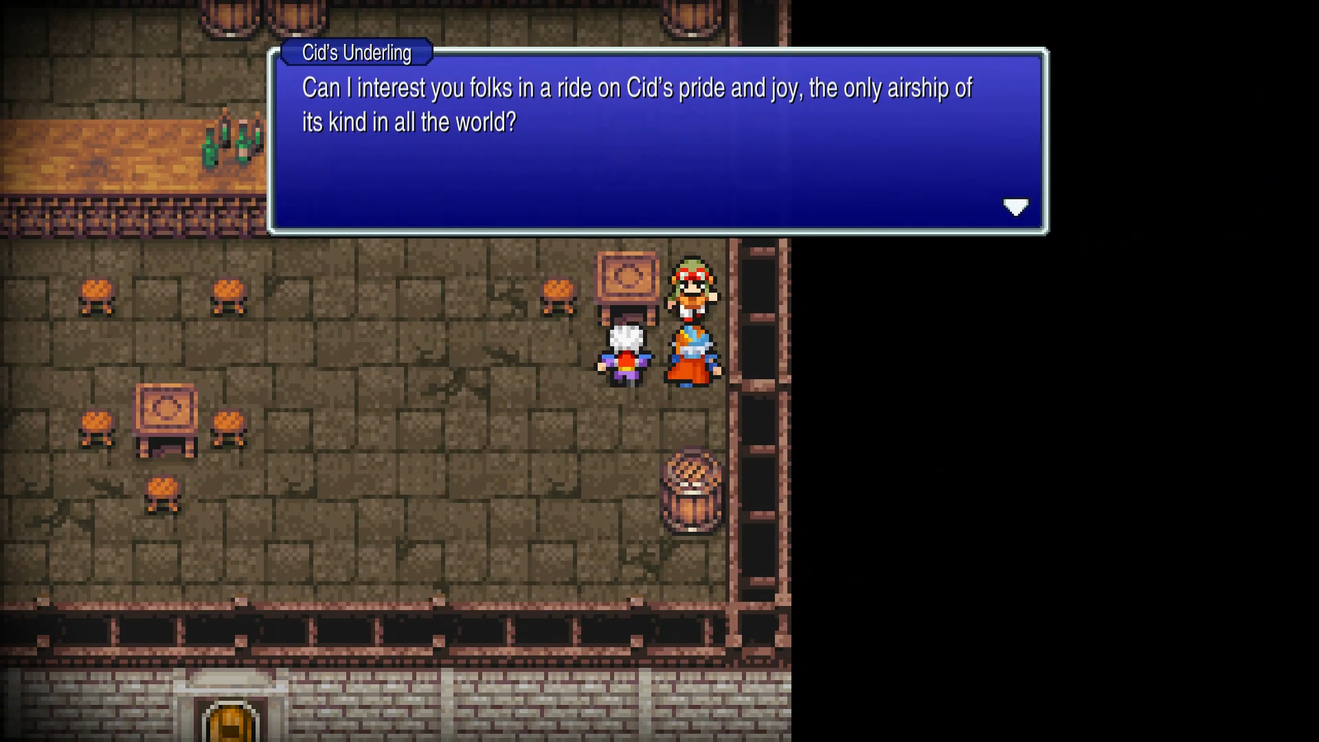 Talking to Cid's assistant about flying to Kashuan